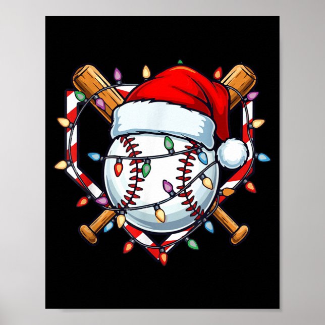 Póster Funny Christmas Baseball Santa Hat For Baseball Pl (Frente)
