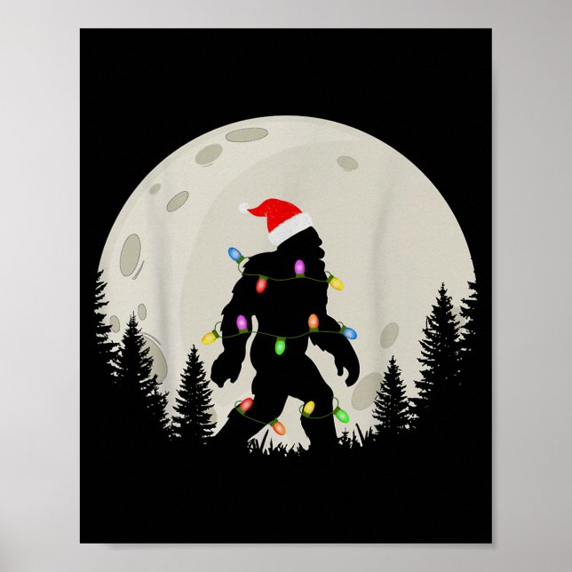 Póster Funny Christmas Bigfoot Santa Hat Moon Sasquatch K (Frente)