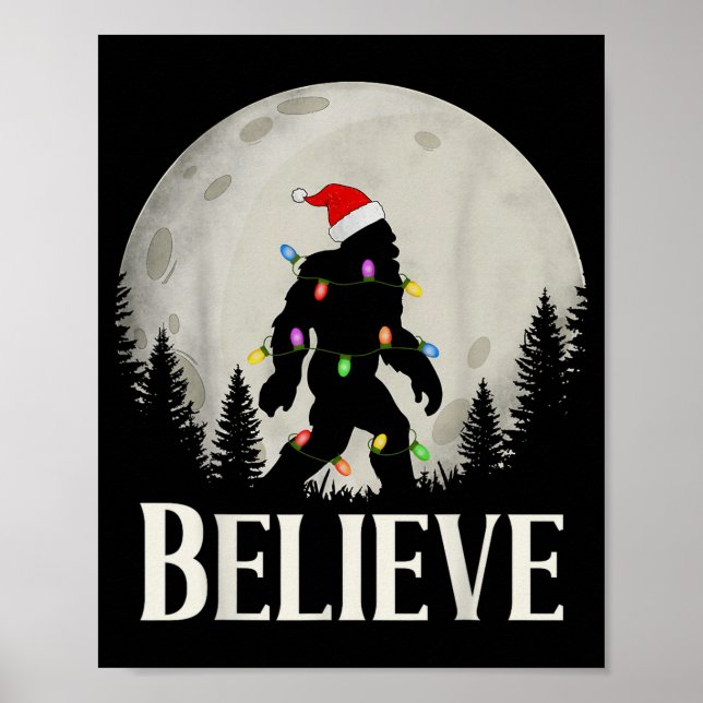 Póster Funny Christmas Bigfoot Santa Hat Moon Sasquatch K (Frente)