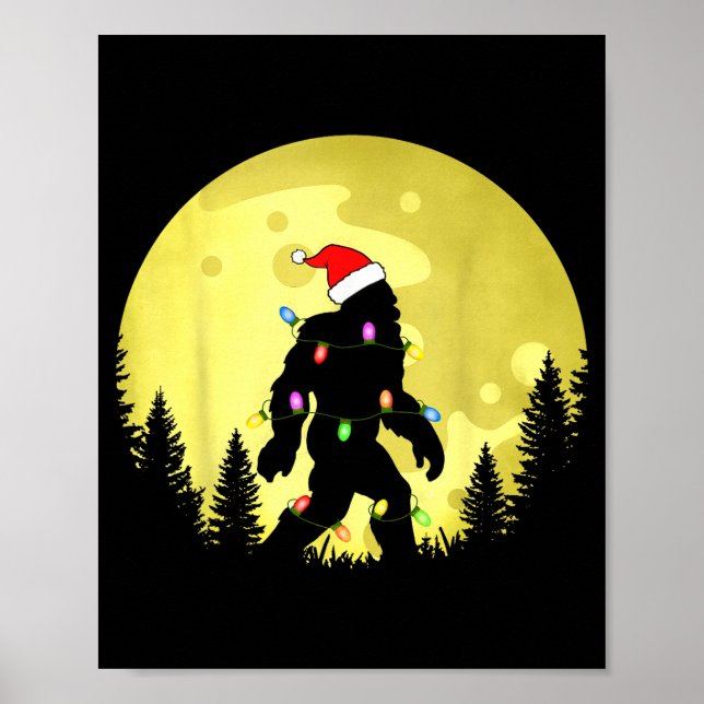 Póster Funny Christmas Bigfoot Santa Hat Moon Sasquatch M (Frente)