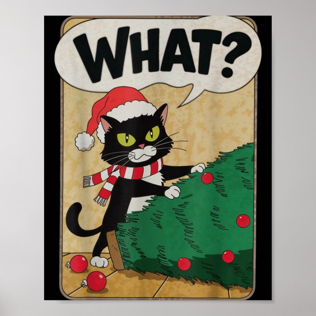 Póster Funny Christmas Cat Christmas Tree Meowy Christmas (Frente)