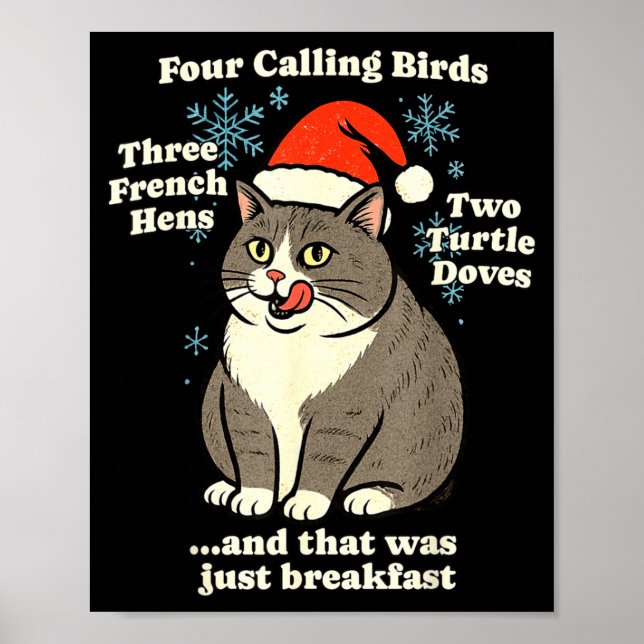 Póster Funny Christmas Cat Meme Caroling Holiday Santa Ha (Frente)