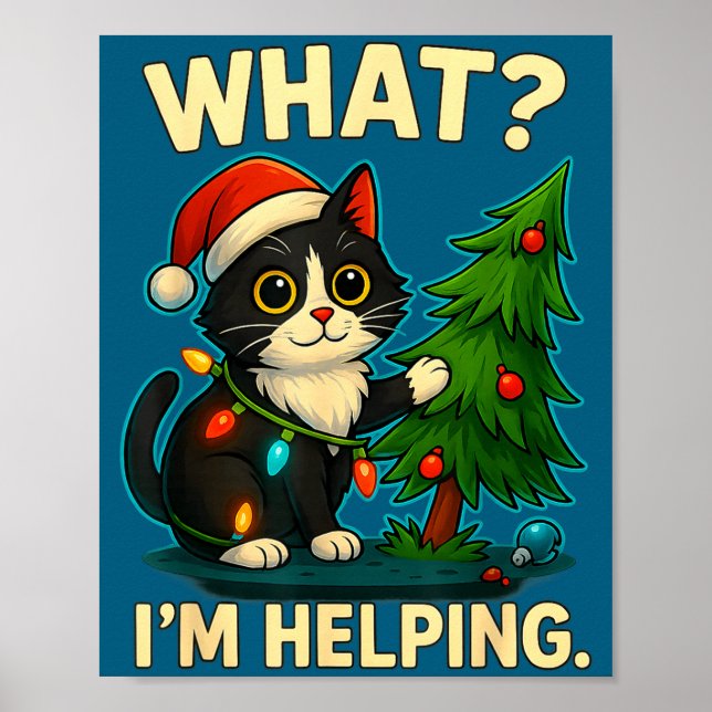 Póster Funny Christmas Cat What I’m Helng Holiday Tuxedo  (Frente)