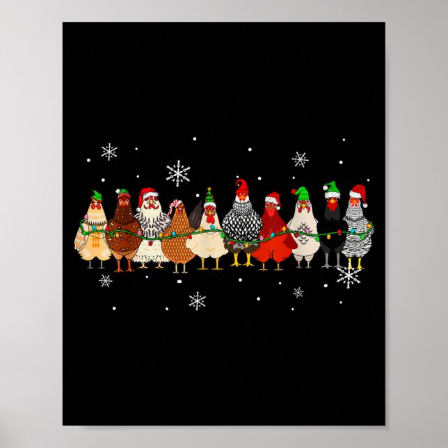 Póster Funny Christmas Chickens Xmas Chicken Farm Animals (Frente)