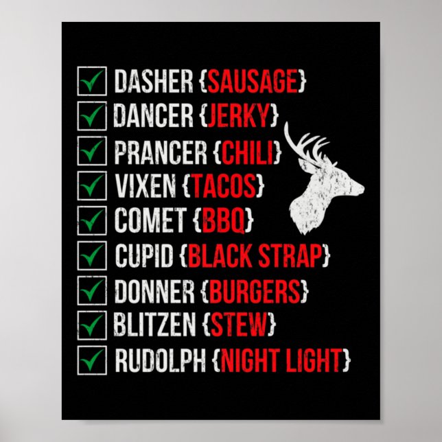 Póster Funny Christmas Deer Hunters Santas Reindeer Meat  (Frente)