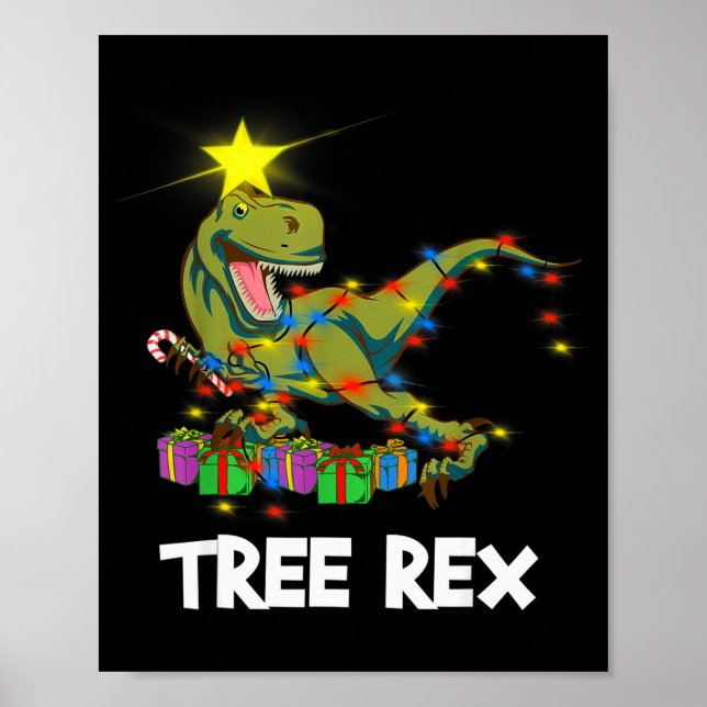 Póster Funny Christmas Dinosaur Tree Rex Men Women Kids G (Frente)