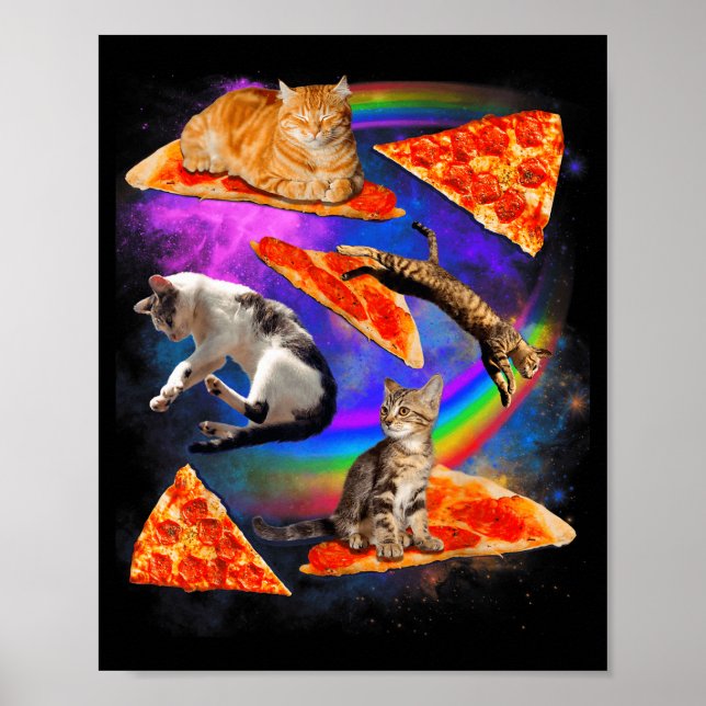 Póster Funny Christmas Galaxy Cat In Space Cat Riding Zza (Frente)