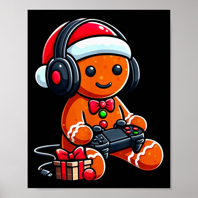 Póster Funny Christmas Gamer Gingerbread Xmas Gaming Men  (Frente)