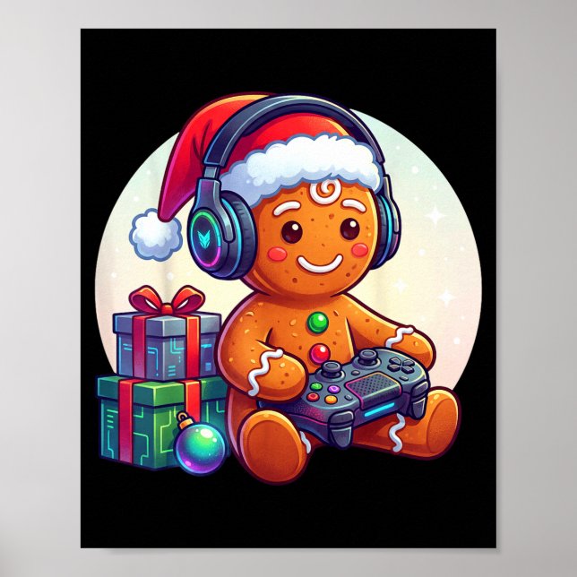 Póster Funny Christmas Gamer Gingerbread Xmas Gaming Men  (Frente)