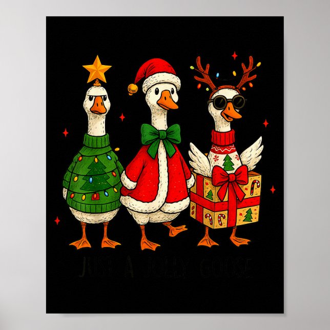 Póster Funny Christmas Goose Jolly Geese Santa Reindeer X (Frente)