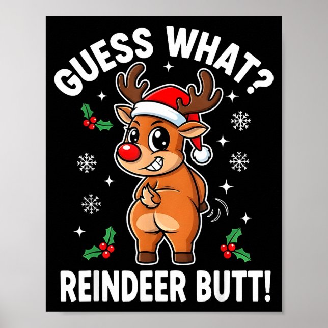 Póster Funny Christmas Guess What Reindeer Butt Santa Hat (Frente)