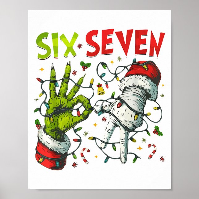 Póster Funny Christmas Lights 6 7 Meme Six Seven Matching (Frente)