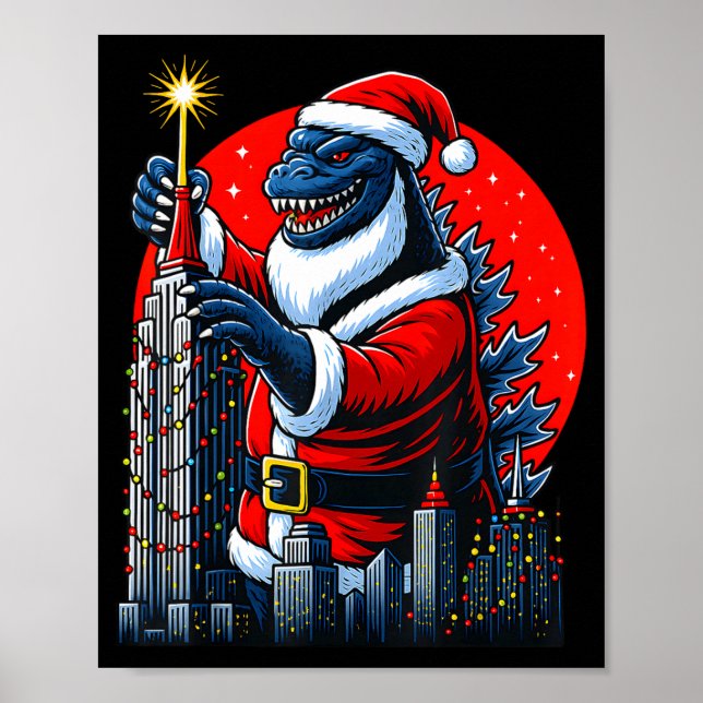 Póster Funny Christmas Monster Santazilla Holiday Dinosau (Frente)
