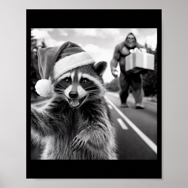 Póster Funny Christmas Raccoon Shirt Raccoon Selfie With  (Frente)