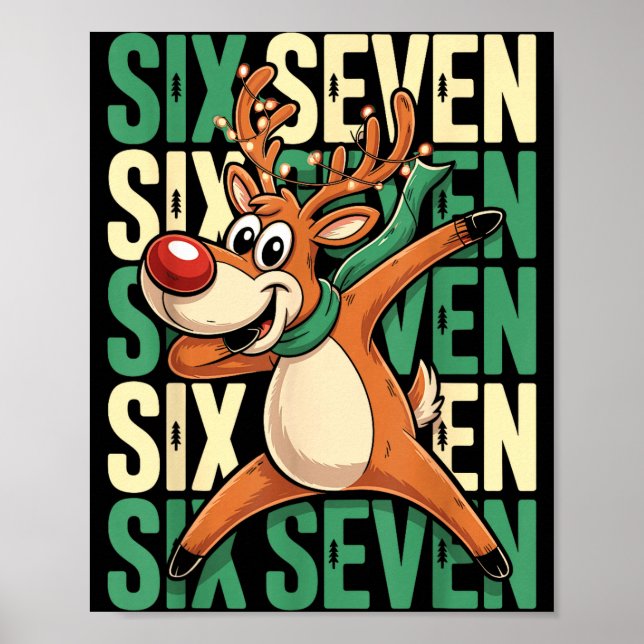 Póster Funny Christmas Reindeer Dabbing Xmas Dab Six Seve (Frente)