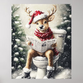 Póster Funny Christmas Reindeer Reading on the Toilet