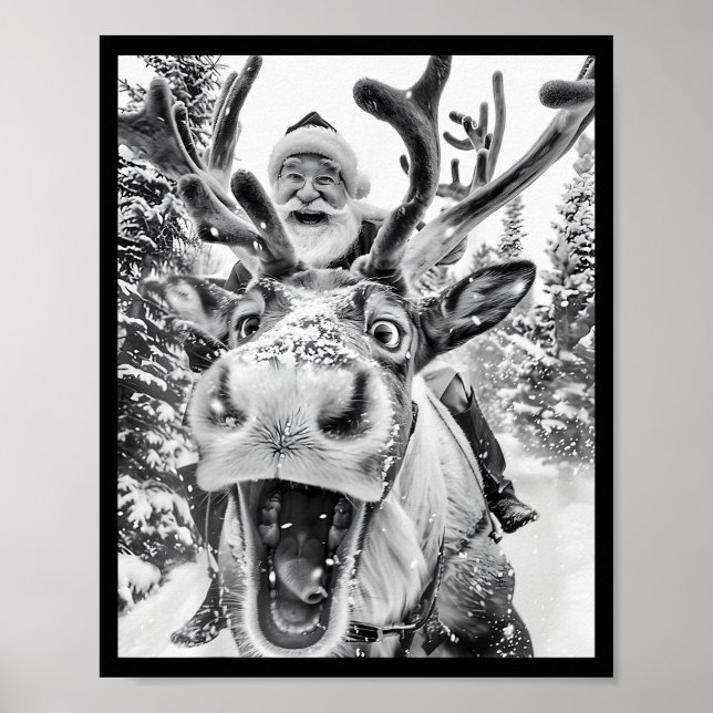 Póster Funny Christmas Reindeer Selfie Santa Claus Xmas S (Frente)