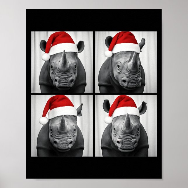 Póster Funny Christmas Rhinoceros Santa Photo Booth Safar (Frente)