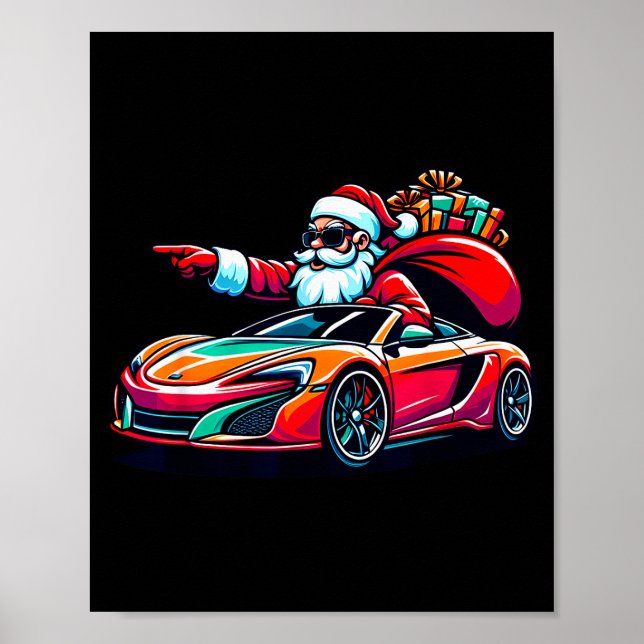 Póster Funny Christmas Santa Claus Driving Srt Car Xmas P (Frente)