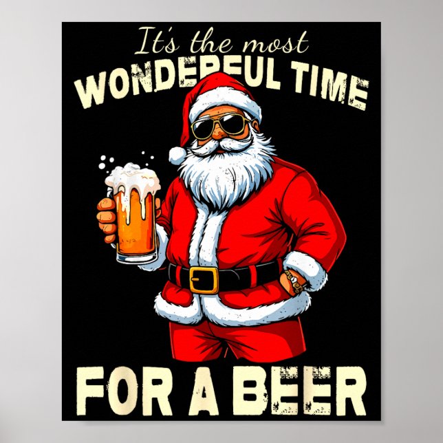 Póster Funny Christmas Santa Drinking Beer Wonderful Time (Frente)