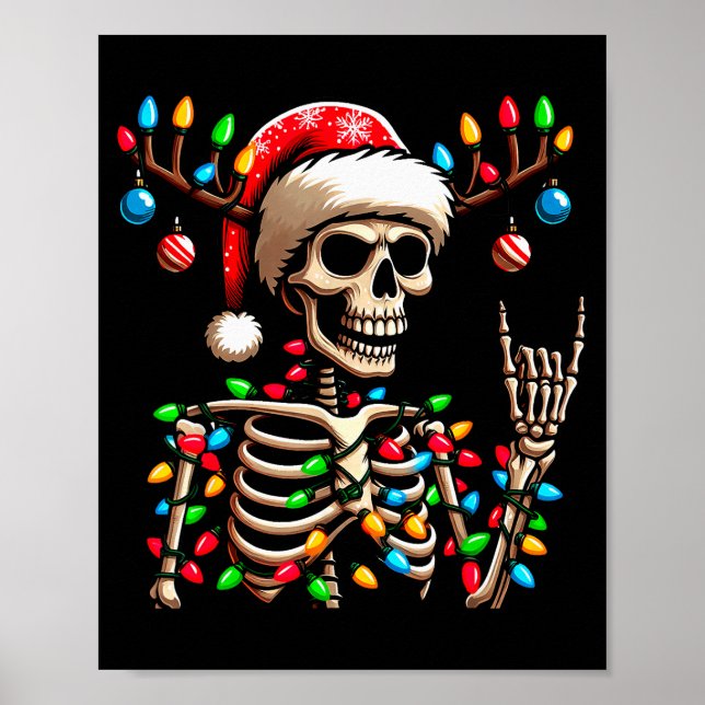 Póster Funny Christmas Skeleton Santa Hat Xmas Vibes For  (Frente)
