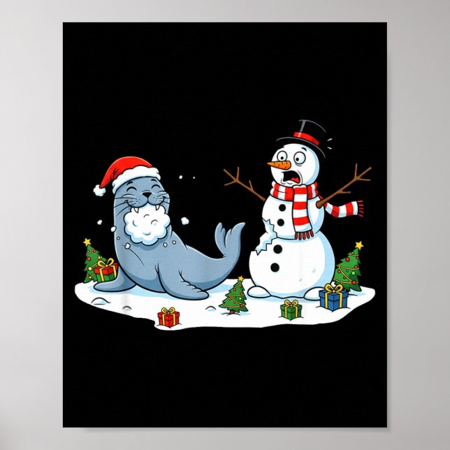 Póster Funny Christmas Snowman Sea Lion Xmas Mens Womens  (Frente)