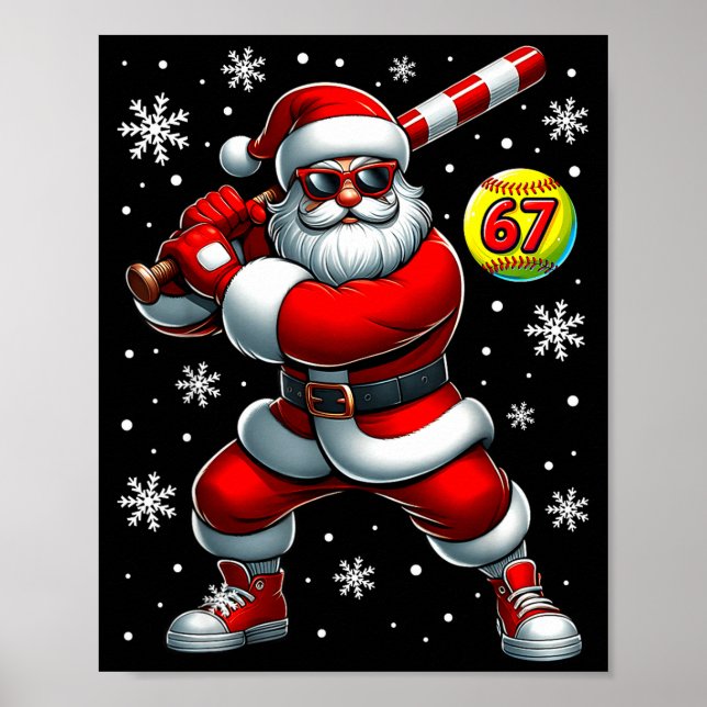 Póster Funny Christmas Softball Cool Santa Claus 6 7 Meme (Frente)
