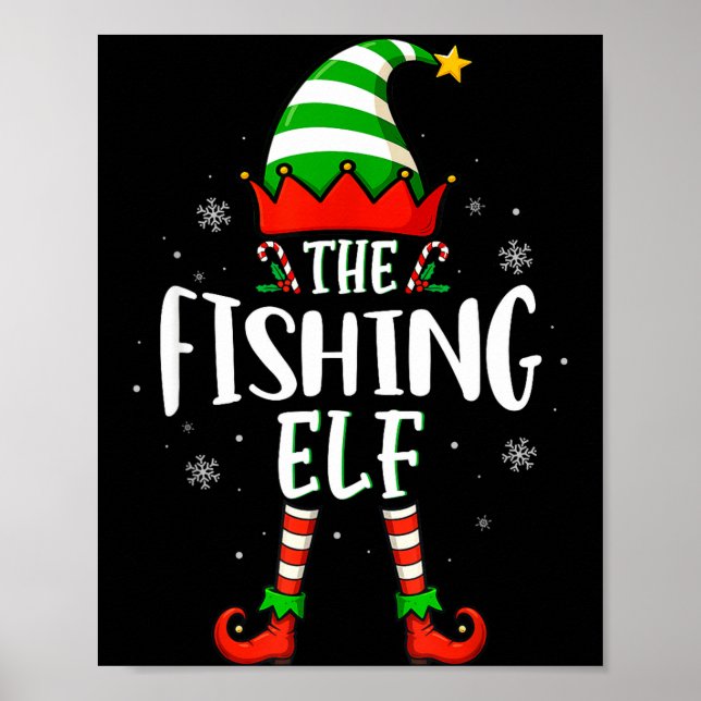 Póster Funny Christmas The Fishing Elf Family Matching Xm (Frente)