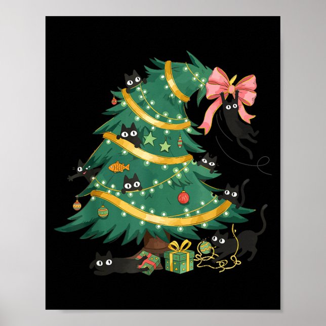 Póster Funny Christmas Tree Cute Black Cat Matching Famil (Frente)