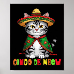 Póster Funny Cinco De Mayo Gato Mexicano Con Sombrero Hom