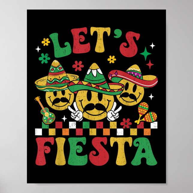 Póster Funny Cinco De Mayo Groovy Deja A Fiesta Sonreír A (Frente)