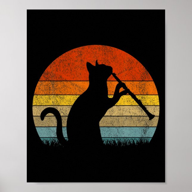 Póster Funny Clarinet Cat Clarinet Player Musician Retro  (Frente)