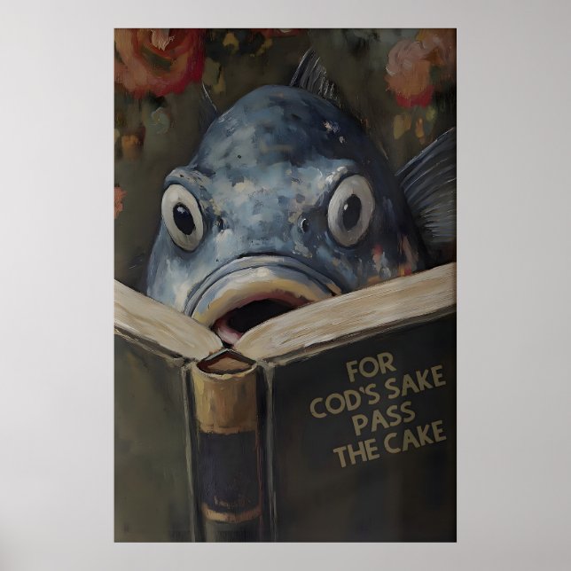 Póster Funny Cod Reading Book Titled For Cod's Sake Pass (Frente)
