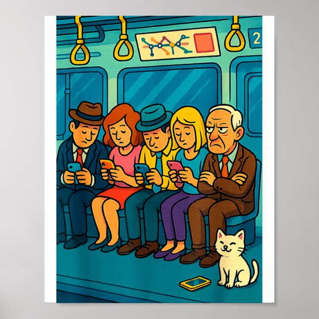 Póster Funny Commuter Train Digital Detox Tech Satire Gif (Frente)