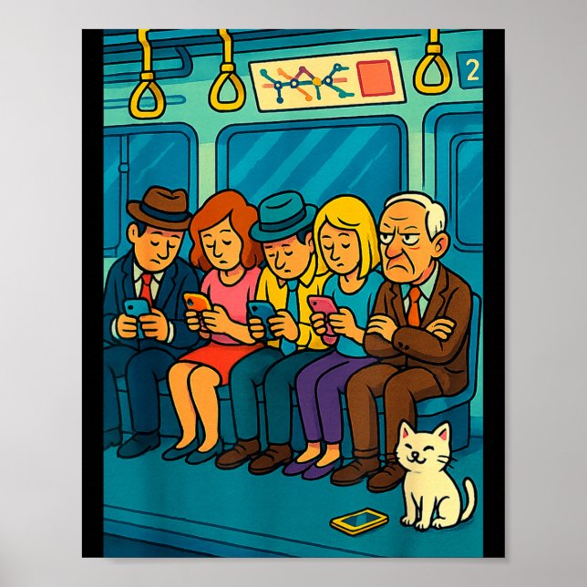Póster Funny Commuter Train Digital Detox Tech Satire Gif (Frente)