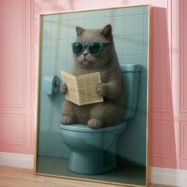 Póster Funny Cool Cat Bathroom Trendy Wall Art 