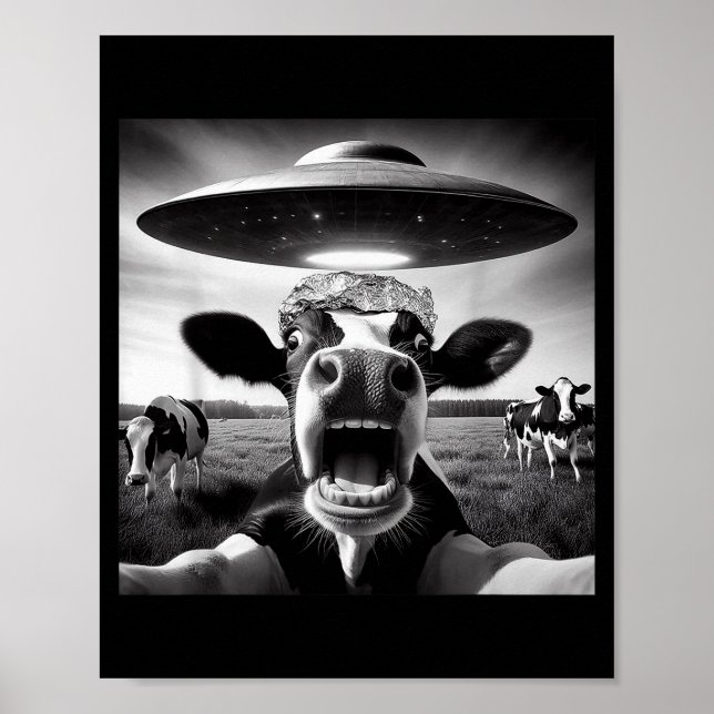 Póster Funny Cow Abduction By Ufo Selfie - Hilarious Alie (Frente)