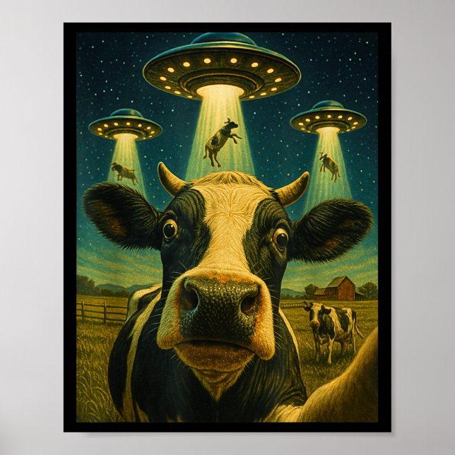 Póster Funny Cow Farm Alien Selfie Ufo Zoo Boys Girls Kid (Frente)