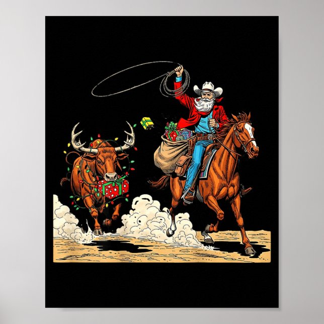Póster Funny Cowboy Santa Christmas Holiday Western Style (Frente)