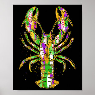 Póster Funny Crawfish Jester Beads Funny Mardi Gras Hombr