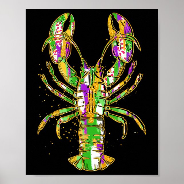 Póster Funny Crawfish Jester Beads Funny Mardi Gras Hombr (Frente)