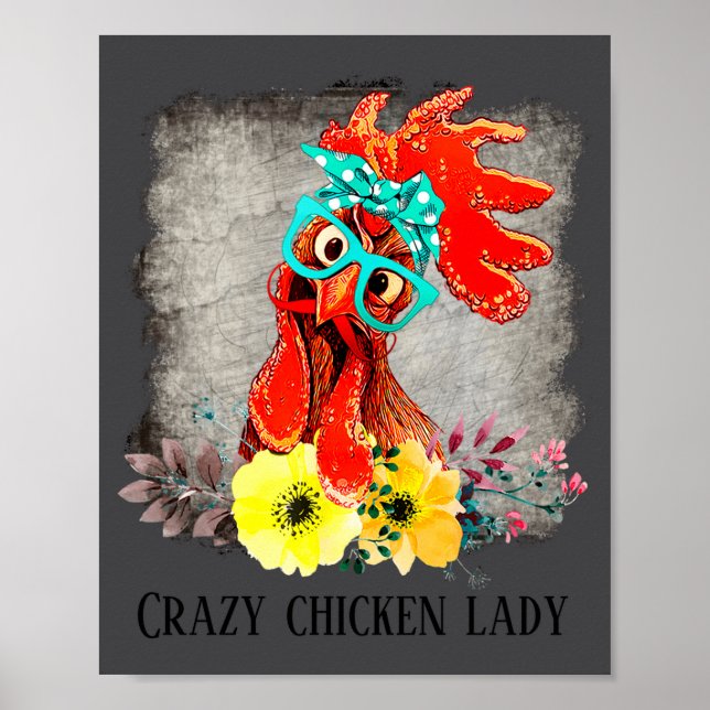 Póster Funny Crazy Chicken Lady Word Art  (Frente)