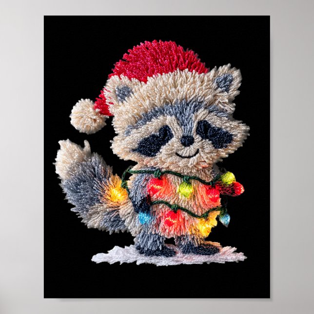 Póster Funny Crochet Christmas Raccoon Xmas Lights Girly  (Frente)