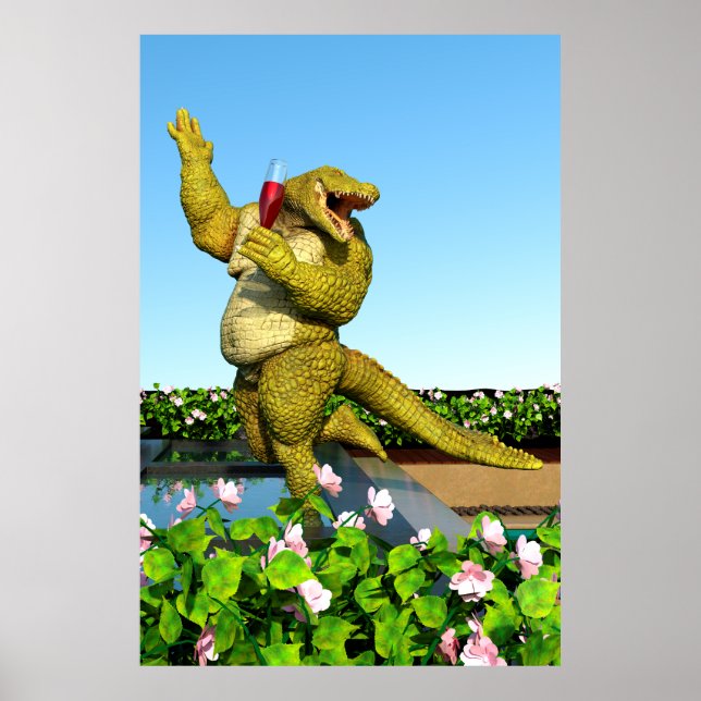 Póster Funny Crocodile Drinking Champagne (Frente)