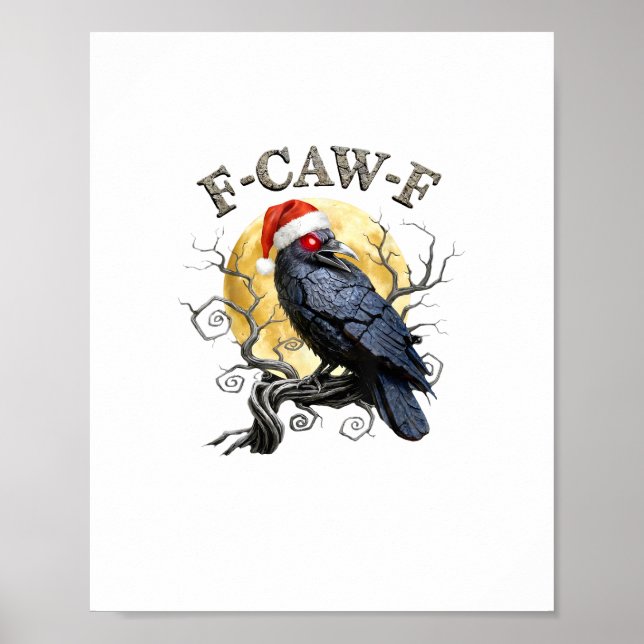 Póster Funny Crow F-Caw-F Bird Gothic Christmas Santa Hat (Frente)