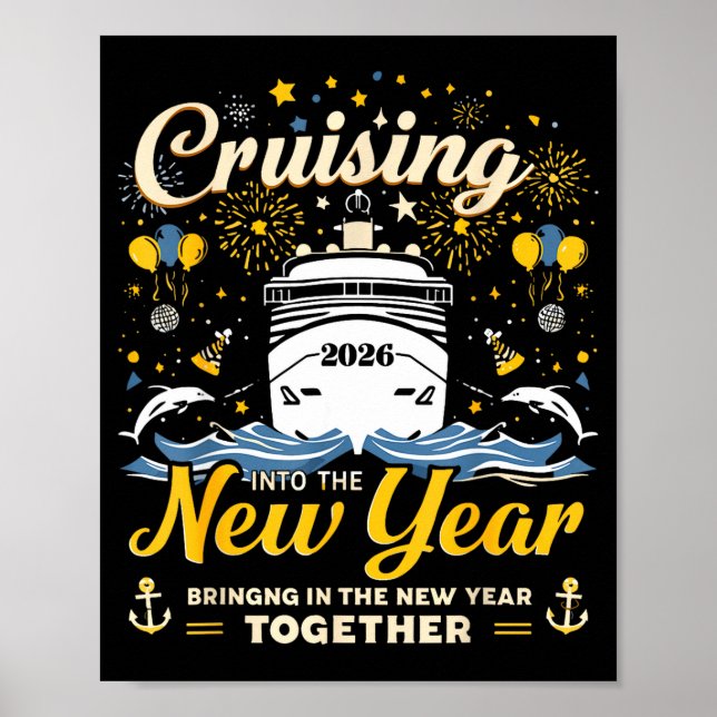 Póster Funny Cruising Into 2026 New Year Matching Family  (Frente)