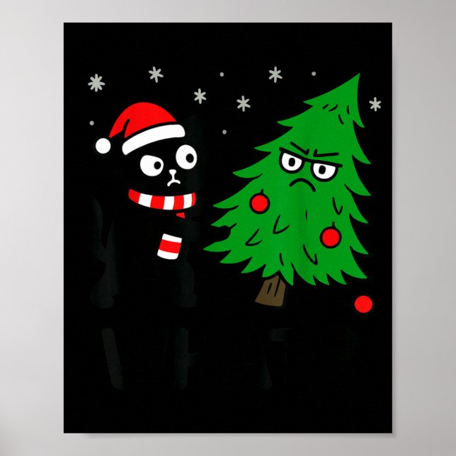 Póster Funny Cute Black Cat What Jamas Christmas Tree Cos (Frente)