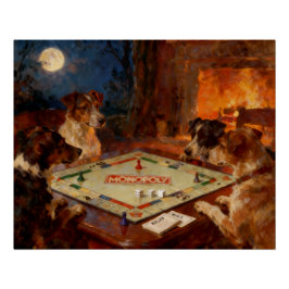 Póster Funny Cute Dogs Playing A Board Game 