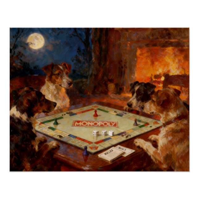 Póster Funny Cute Dogs Playing A Board Game  (Anverso)