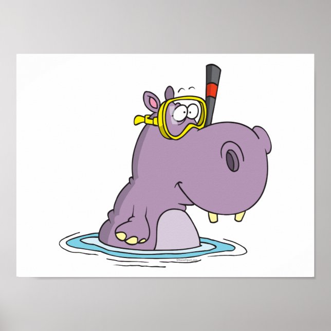 Póster funny cute snorkeling swimming hippo (Frente)
